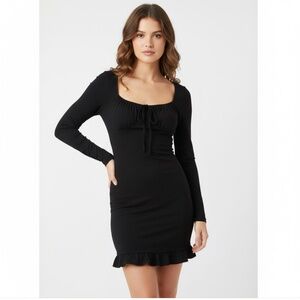 NEW Mango Black Milkmaid Long Sleeve‎ Mini Dress, 4 Ruffle